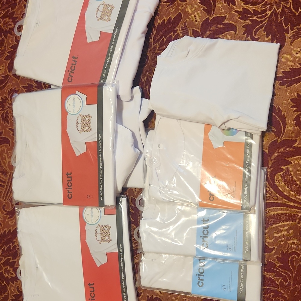 Set of 10 kids Cricut blank white t-shirts for infusible ink, various sizes